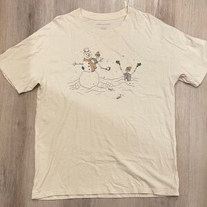 American Eagle Outfitters Cream Snowman and Skeleton Graphic Tee